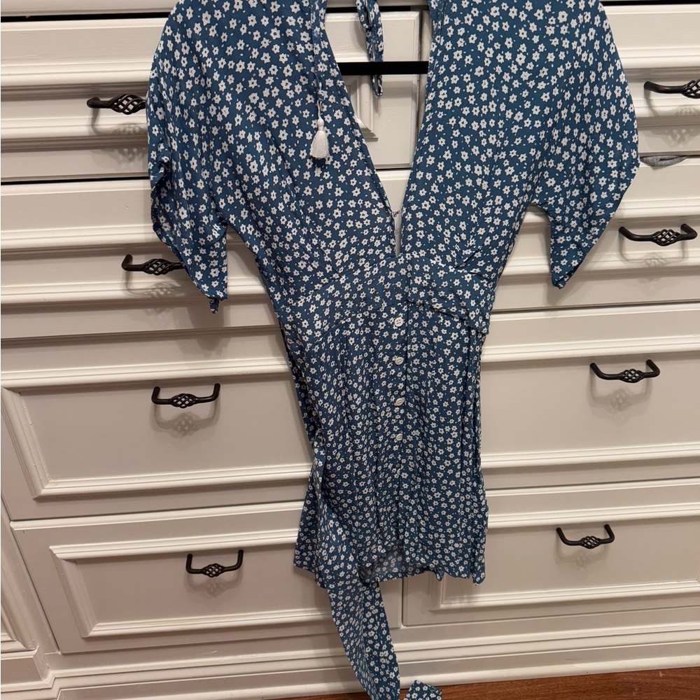Faithfull the Brand Blue Floral Mini Dress